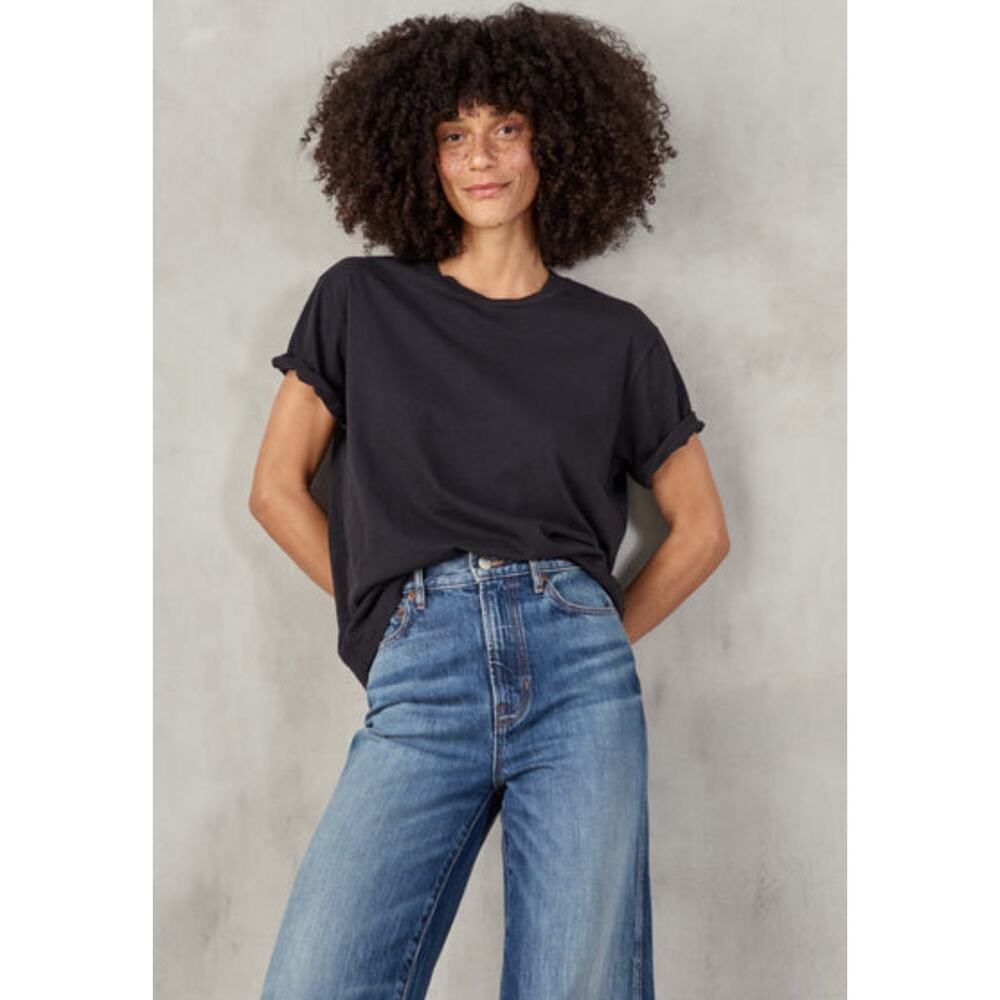 Outerknown Women's Saltwater Slub Tee XS Black Crew Neck Short Sleeve